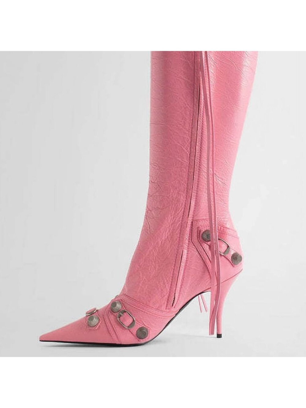Women's Pink Stiletto Knee High Boots Pointed Toe Boot High Heel Boots Zipper - Picture 2 of 7